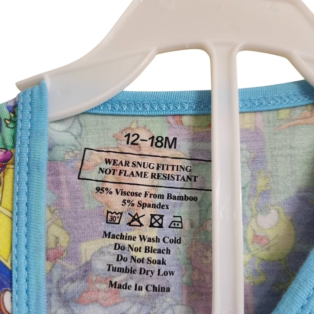 MONSTERS INC Size 12-18M Bamboo‎ Pajama Set Long Sleeve Pants Blue Soft Unisex